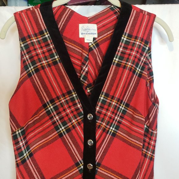Red Plaid Jumpsuit One Piece Bill Atkinson Wool Polyester Velvet Vintage Size 10 - Picture 3 of 16